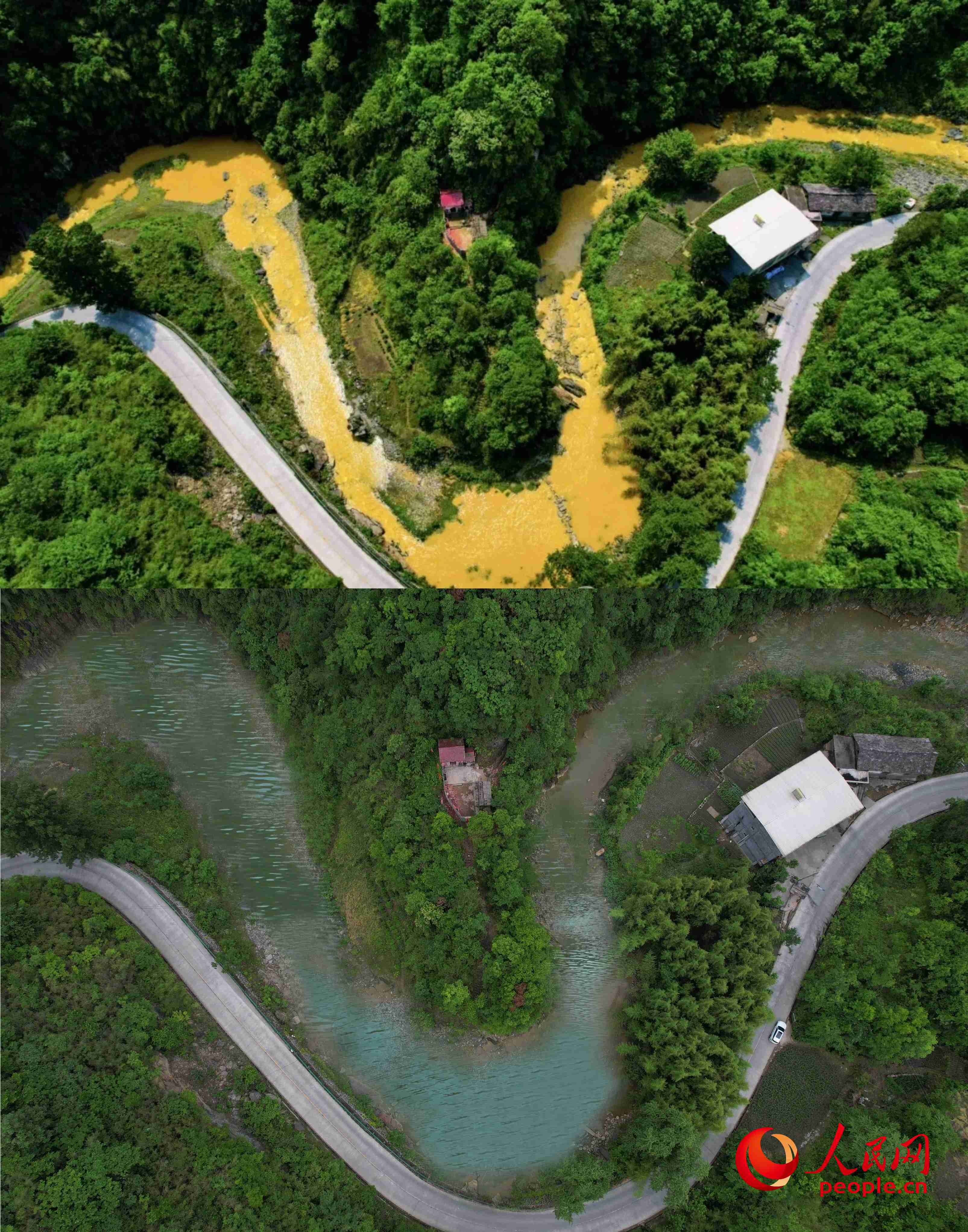 厚子河仇家灣河段治理前后。受訪者供圖